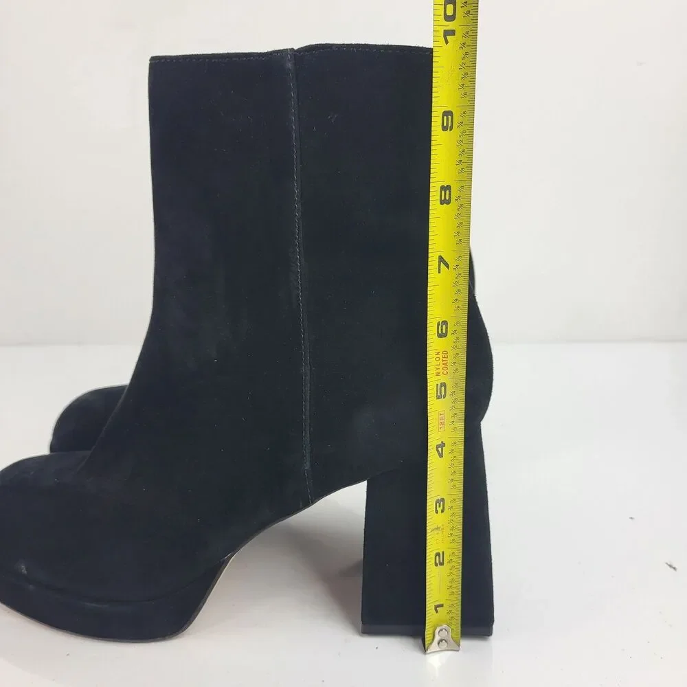 Dolce Vita Ankle Boots Womens Ulyses Black Suede Block Heel Zip Size 10